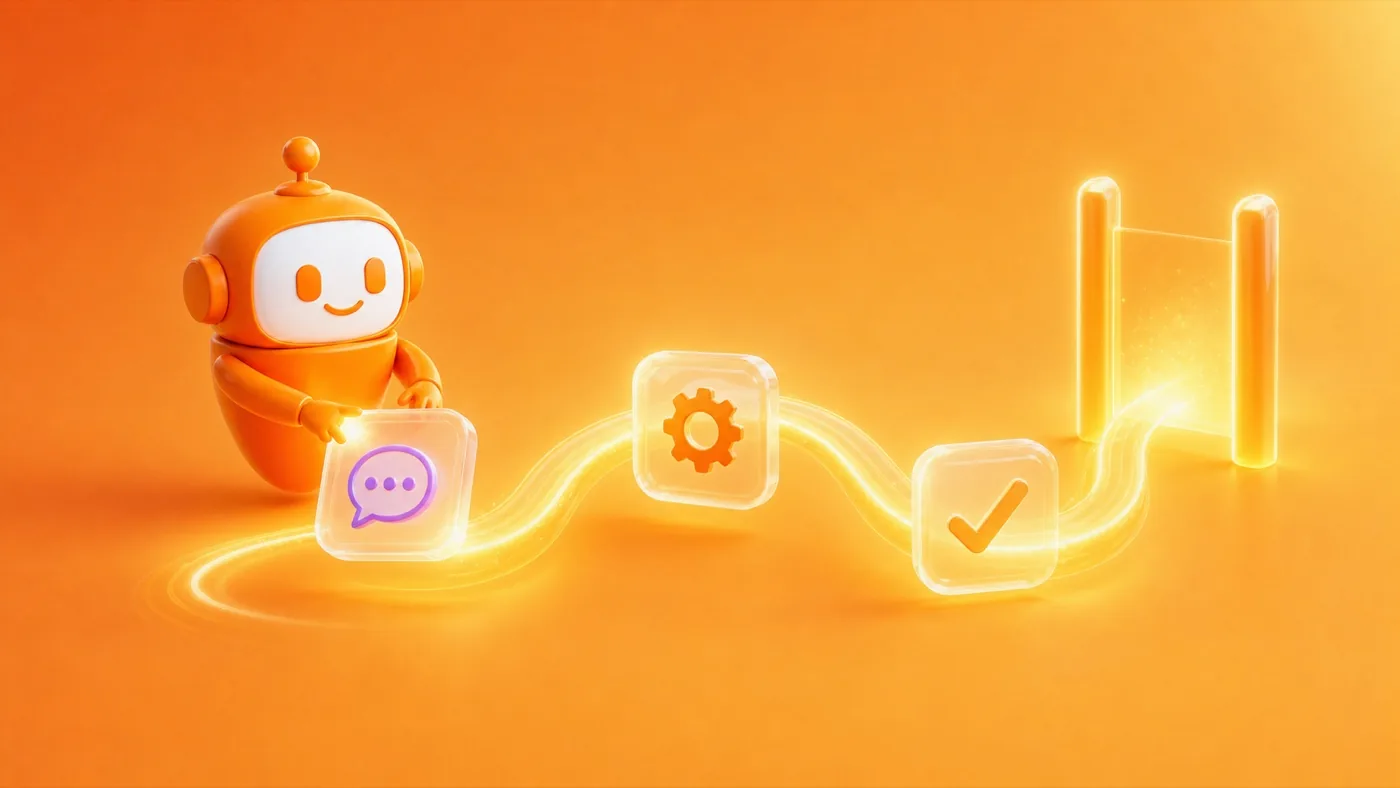 Avatar mascot starting an automated workflow from conversation to completion